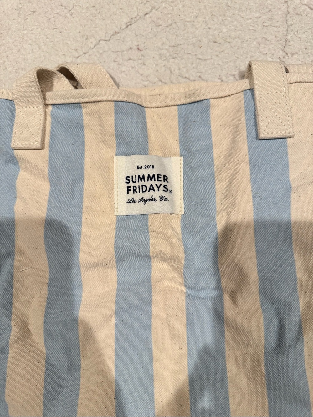 Summer Fridays Striped Canvas Tote in Light Blue and Cream - Picture 3 of 5